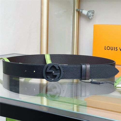 High Quality Luxury Gucci Reversible Belt In Textured Leather – Style 84966
