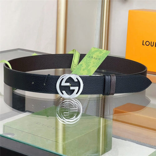 High Quality Luxury Gucci Reversible Belt In Textured Leather – Style 52198