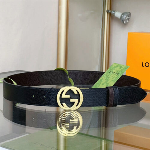 High Quality Luxury Gucci Reversible Belt In Textured Leather – Style 53894