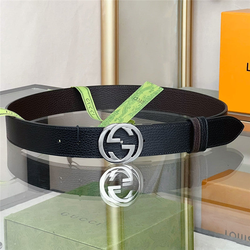 High Quality Luxury Gucci Reversible Belt In Textured Leather