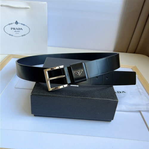 High Quality Luxury Prada Enamelled Metal Triangle Logo Belt – Style 44678
