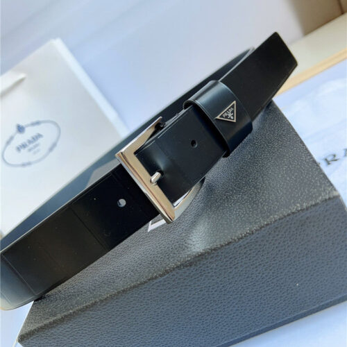High Quality Luxury Prada Enamelled Metal Triangle Logo Belt – Style 44678 product detail