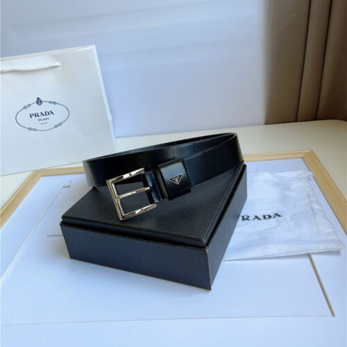 High Quality Luxury Prada Enamelled Metal Triangle Logo Belt – Style 44678 alternate view