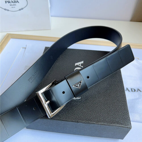 High Quality Luxury Prada Enamelled Metal Triangle Logo Belt – Style 44678 product detail