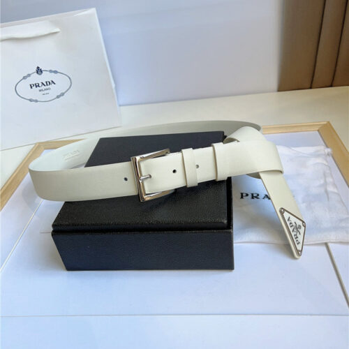 High Quality Luxury Prada Enamelled Metal Triangle Logo Belt – Style 03430