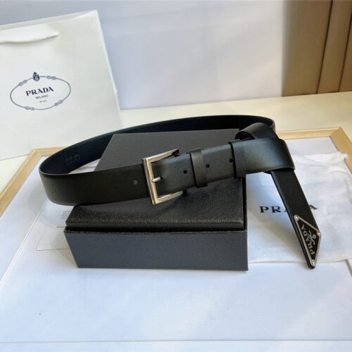 High Quality Luxury Prada Enamelled Metal Triangle Logo Belt – Style 44662