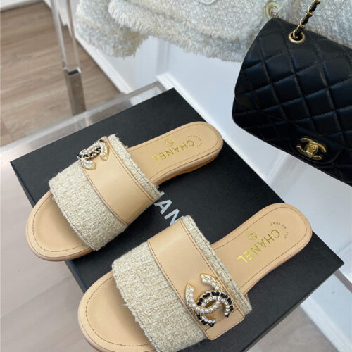 High Quality Luxury Chanel Cc Pearl Rhinestone Buckle Slippers – Style 67238 product detail
