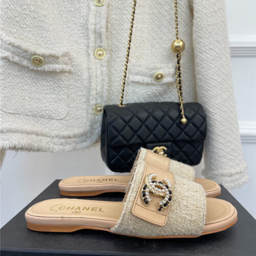 High Quality Luxury Chanel Cc Pearl Rhinestone Buckle Slippers – Style 67238