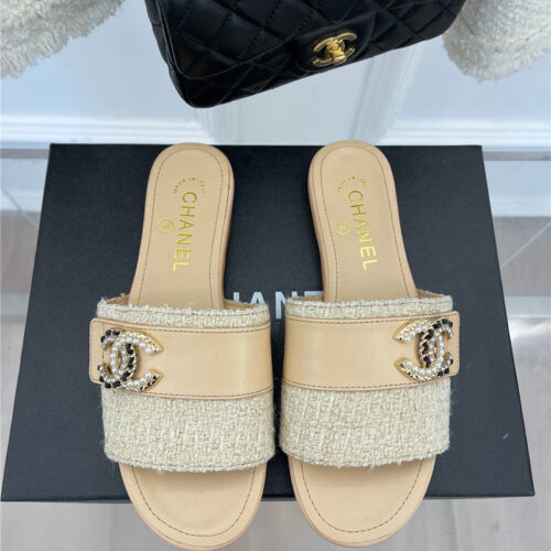 High Quality Luxury Chanel Cc Pearl Rhinestone Buckle Slippers – Style 67238 product detail