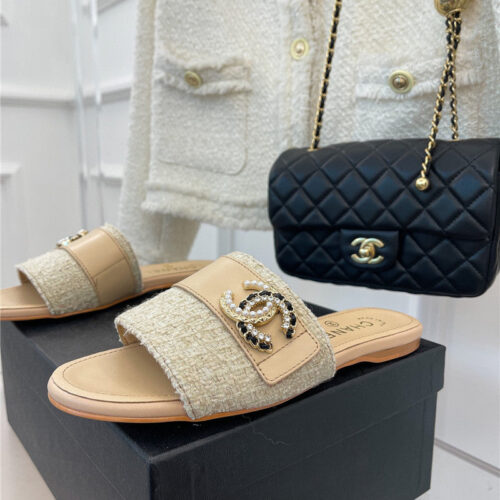 High Quality Luxury Chanel Cc Pearl Rhinestone Buckle Slippers – Style 67238 product detail