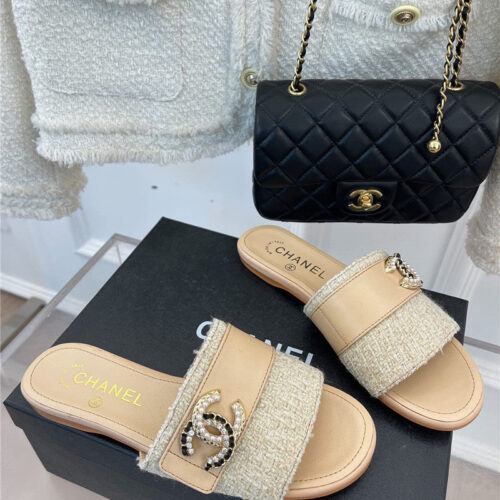 High Quality Luxury Chanel Cc Pearl Rhinestone Buckle Slippers – Style 67238 alternate view