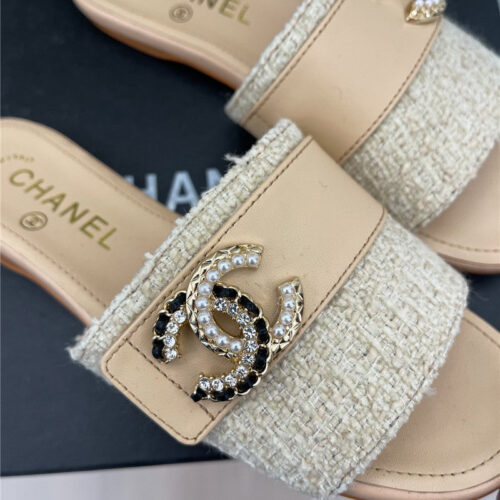 High Quality Luxury Chanel Cc Pearl Rhinestone Buckle Slippers – Style 67238 product detail