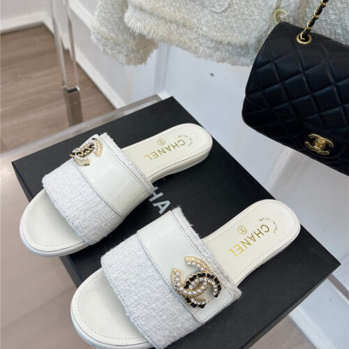 High Quality Luxury Chanel Cc Pearl Rhinestone Buckle Slippers – Style 98310 alternate view