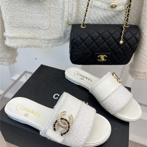 High Quality Luxury Chanel Cc Pearl Rhinestone Buckle Slippers – Style 98310