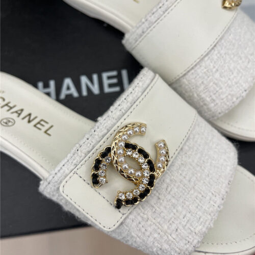 High Quality Luxury Chanel Cc Pearl Rhinestone Buckle Slippers – Style 98310 product detail