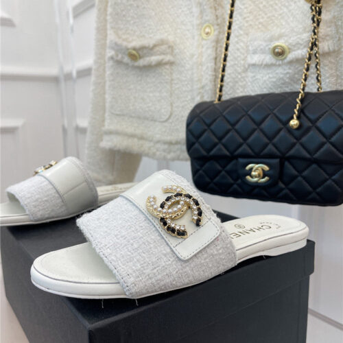 High Quality Luxury Chanel Cc Pearl Rhinestone Buckle Slippers – Style 98310 product detail