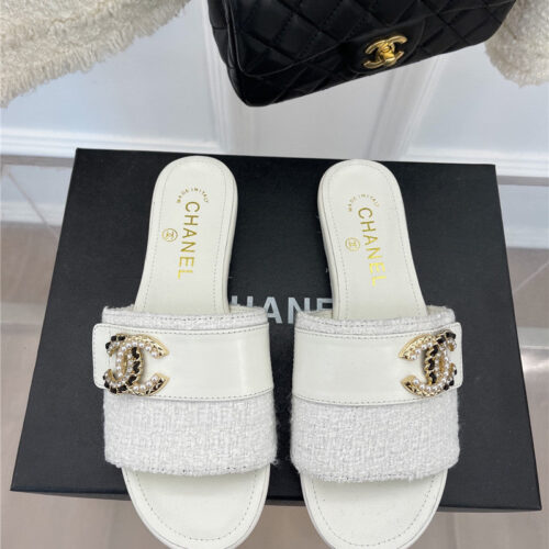 High Quality Luxury Chanel Cc Pearl Rhinestone Buckle Slippers – Style 98310 product detail