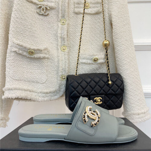 High Quality Luxury Chanel Cc Pearl Rhinestone Buckle Slippers – Style 41254 product detail