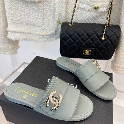 High Quality Luxury Chanel Cc Pearl Rhinestone Buckle Slippers – Style 41254