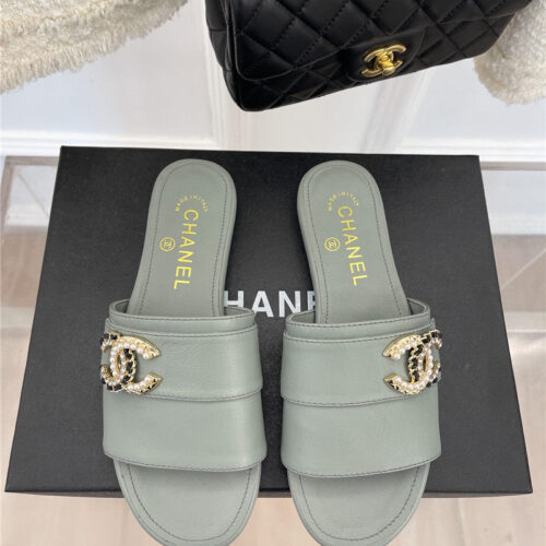 High Quality Luxury Chanel Cc Pearl Rhinestone Buckle Slippers – Style 41254 alternate view