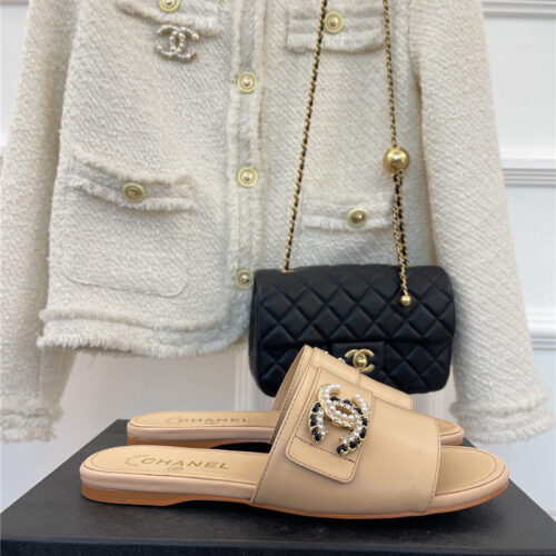 High Quality Luxury Chanel Cc Pearl Rhinestone Buckle Slippers – Style 15270 alternate view