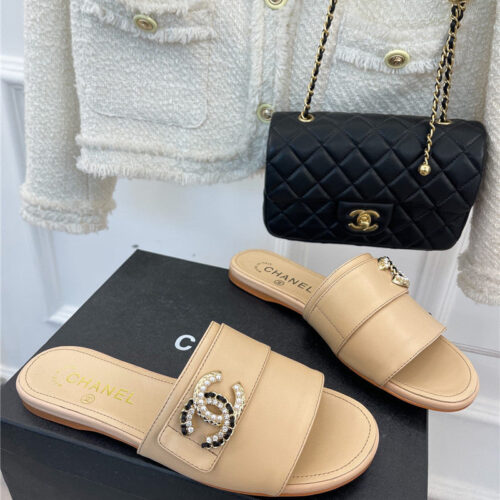 High Quality Luxury Chanel Cc Pearl Rhinestone Buckle Slippers – Style 15270