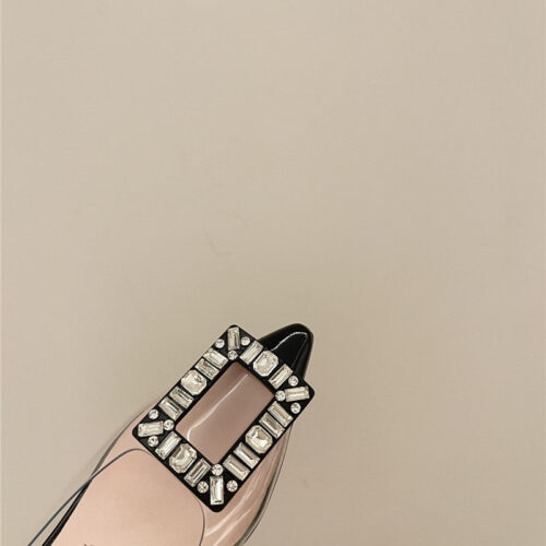 High Quality Luxury Roger Vivier New Crystal Buckle Cat Heel Shoes product detail
