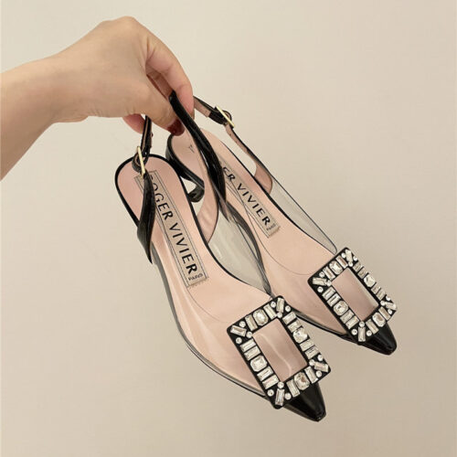 High Quality Luxury Roger Vivier New Crystal Buckle Cat Heel Shoes product detail