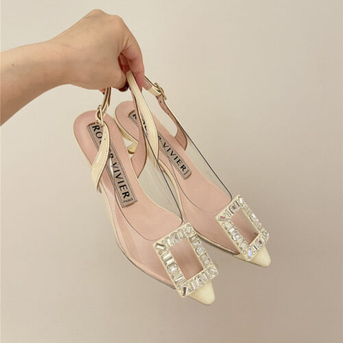 High Quality Luxury Roger Vivier New Crystal Buckle Cat Heel Shoes – Style 81172