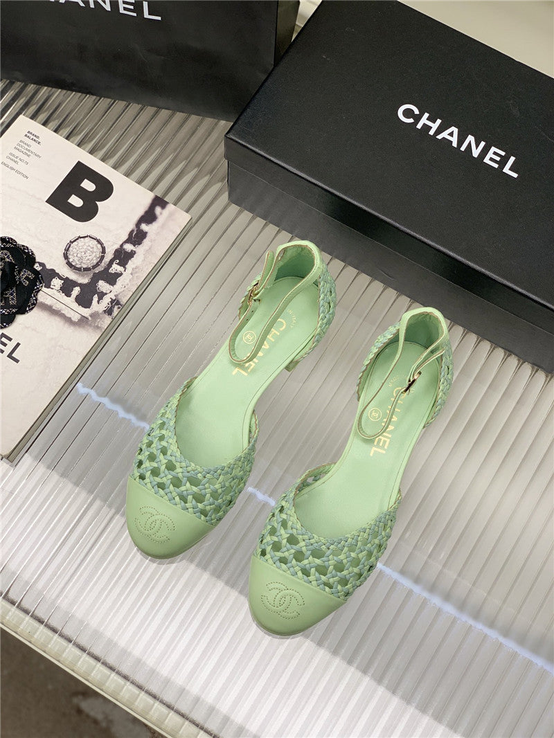 High Quality Luxury Chanel Mary Jane Woven Hollow Sandals