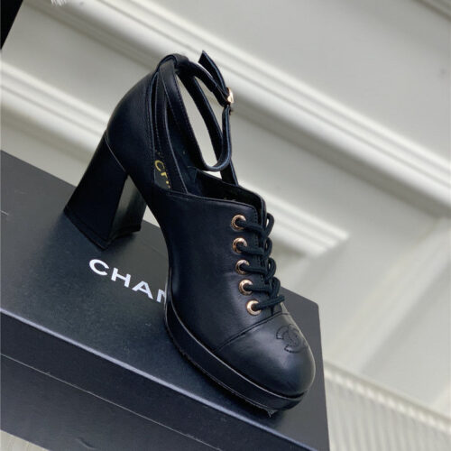 High Quality Luxury Chanel Lace Up Chunky Heel Womens Shoes product detail