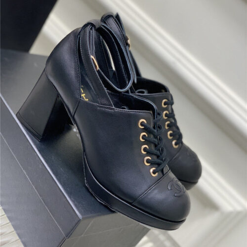 High Quality Luxury Chanel Lace Up Chunky Heel Womens Shoes product detail