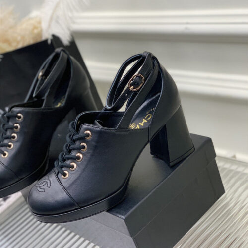 High Quality Luxury Chanel Lace Up Chunky Heel Womens Shoes product detail