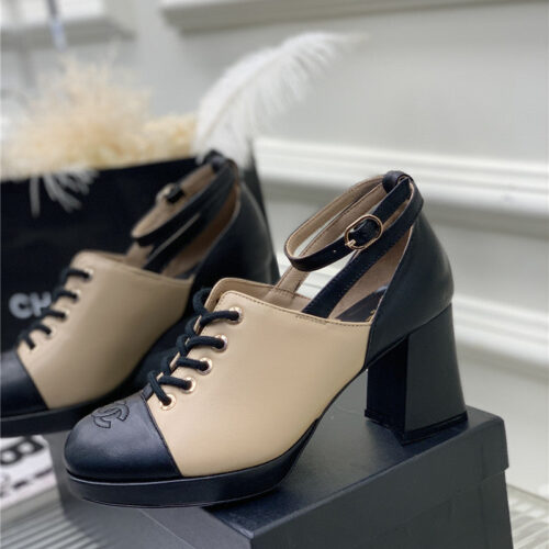 High Quality Luxury Chanel Lace Up Chunky Heel Womens Shoes – Style 51238 product detail