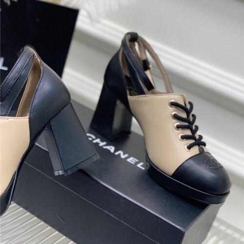 High Quality Luxury Chanel Lace Up Chunky Heel Womens Shoes – Style 51238 alternate view