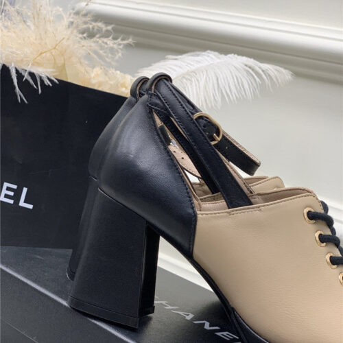 High Quality Luxury Chanel Lace Up Chunky Heel Womens Shoes – Style 51238 product detail