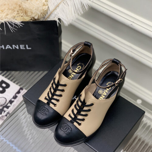 High Quality Luxury Chanel Lace Up Chunky Heel Womens Shoes – Style 51238