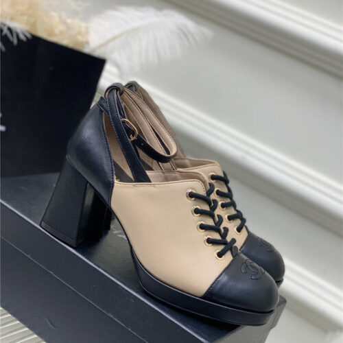 High Quality Luxury Chanel Lace Up Chunky Heel Womens Shoes – Style 51238 product detail