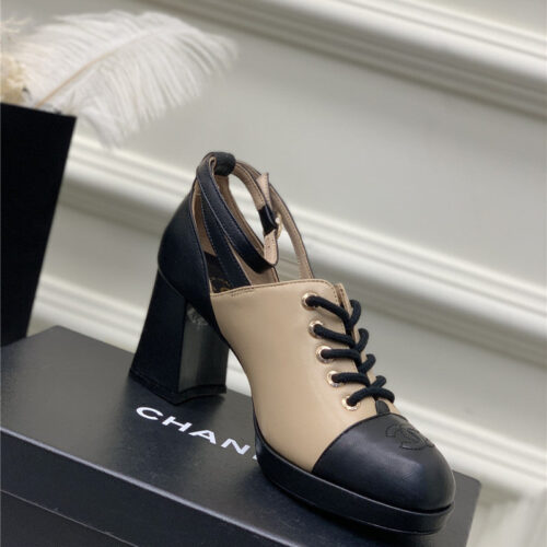 High Quality Luxury Chanel Lace Up Chunky Heel Womens Shoes – Style 51238 product detail