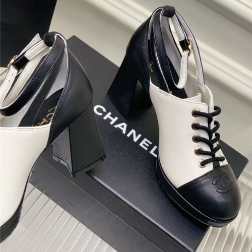 High Quality Luxury Chanel Lace Up Chunky Heel Womens Shoes – Style 16774 alternate view