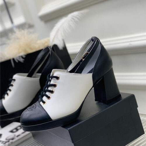 High Quality Luxury Chanel Lace Up Chunky Heel Womens Shoes – Style 16774 product detail