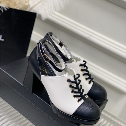High Quality Luxury Chanel Lace Up Chunky Heel Womens Shoes – Style 16774 product detail