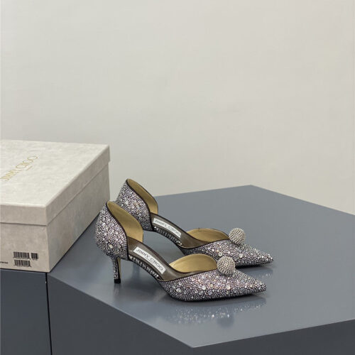 High Quality Luxury Jimmy Choo Jc High-Heeled Crystal Slipper Shoes