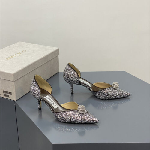 High Quality Luxury Jimmy Choo Jc High-Heeled Crystal Slipper Shoes alternate view