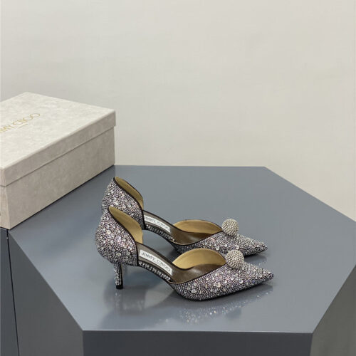 High Quality Luxury Jimmy Choo Jc High-Heeled Crystal Slipper Shoes product detail