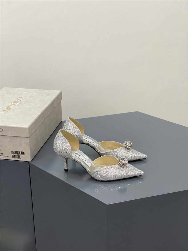 High Quality Luxury Jimmy Choo Jc High-Heeled Crystal Slipper Shoes – Style 61367
