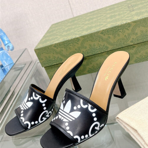 High Quality Luxury Gucci X Adida*Print High-Heeled Slides – Style 99123 alternate view