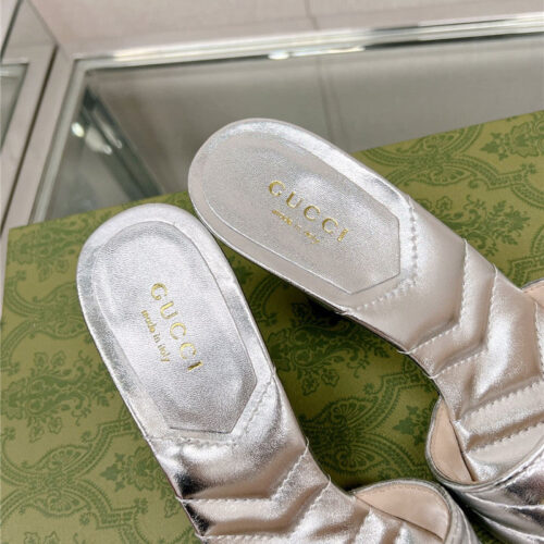 High Quality Luxury Gucci Double G Colored Diamond Buckle High-Heeled Slippers – Style 48659 product detail