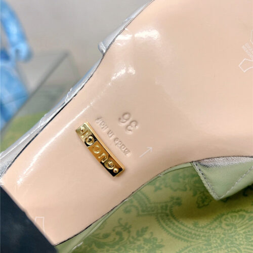 High Quality Luxury Gucci Double G Colored Diamond Buckle High-Heeled Slippers – Style 48659 product detail