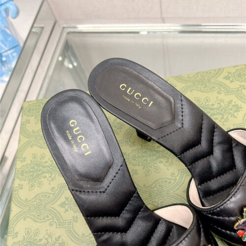 High Quality Luxury Gucci Double G Colored Diamond Buckle High-Heeled Slippers – Style 83123 product detail